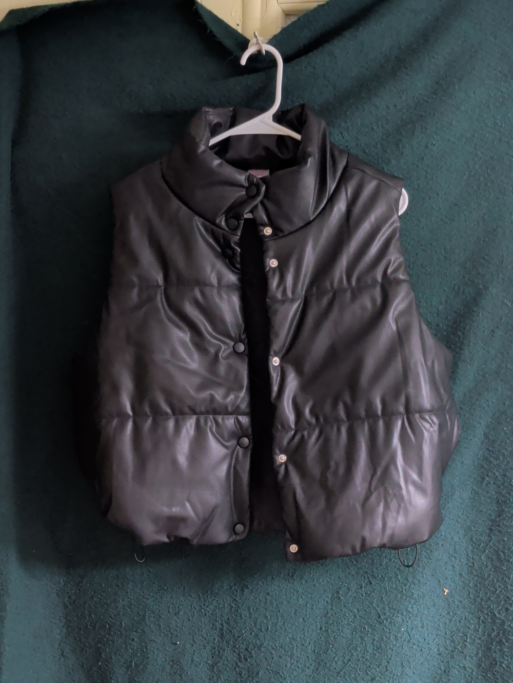 No Boundaries Black Faux-Leather Puffer Vest